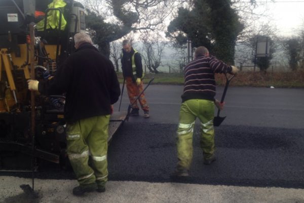 road surfacing job in progress at Christ Church Parbold